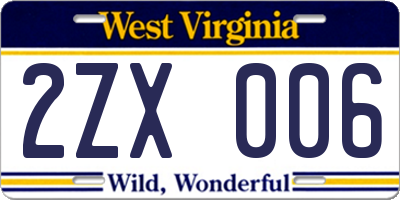 WV license plate 2ZX006