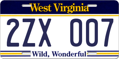 WV license plate 2ZX007