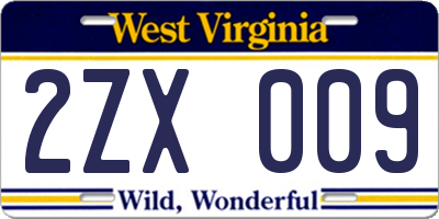 WV license plate 2ZX009