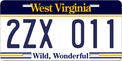 WV license plate 2ZX011