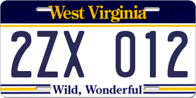WV license plate 2ZX012