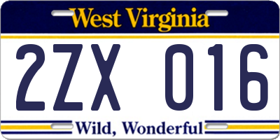 WV license plate 2ZX016