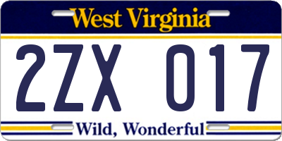 WV license plate 2ZX017