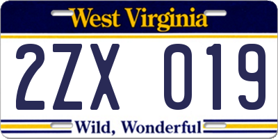WV license plate 2ZX019