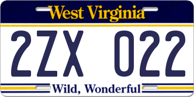 WV license plate 2ZX022
