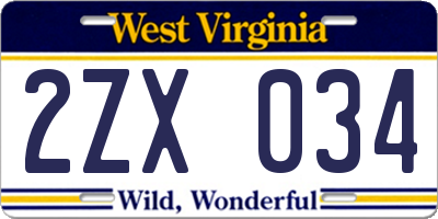 WV license plate 2ZX034