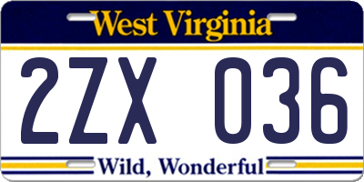 WV license plate 2ZX036