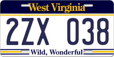 WV license plate 2ZX038