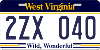WV license plate 2ZX040