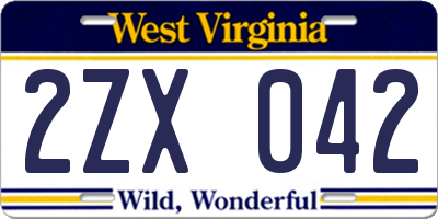 WV license plate 2ZX042