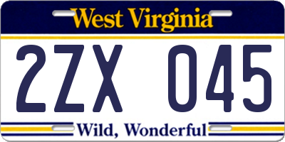 WV license plate 2ZX045