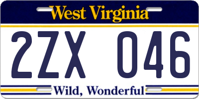 WV license plate 2ZX046