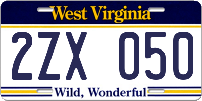 WV license plate 2ZX050