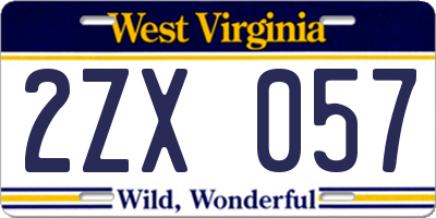 WV license plate 2ZX057