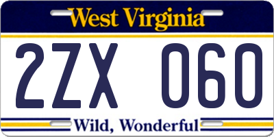 WV license plate 2ZX060