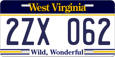 WV license plate 2ZX062