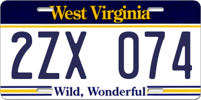 WV license plate 2ZX074