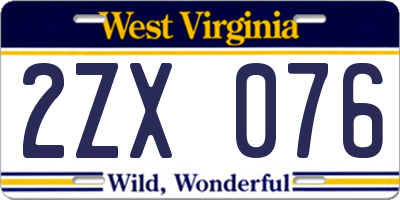 WV license plate 2ZX076