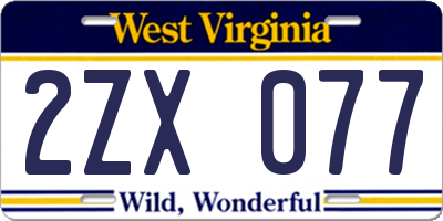 WV license plate 2ZX077