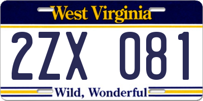 WV license plate 2ZX081