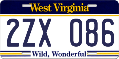 WV license plate 2ZX086