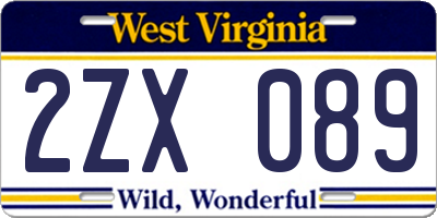 WV license plate 2ZX089