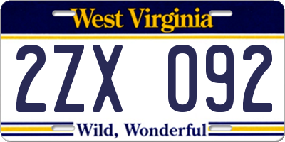 WV license plate 2ZX092