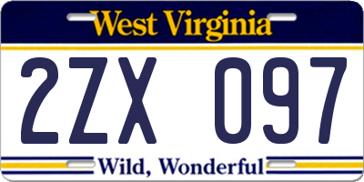 WV license plate 2ZX097
