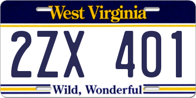 WV license plate 2ZX401