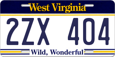 WV license plate 2ZX404