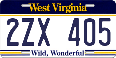 WV license plate 2ZX405