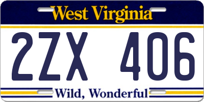 WV license plate 2ZX406