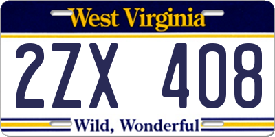 WV license plate 2ZX408