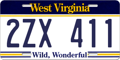 WV license plate 2ZX411