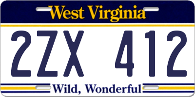 WV license plate 2ZX412