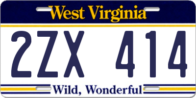 WV license plate 2ZX414