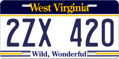 WV license plate 2ZX420