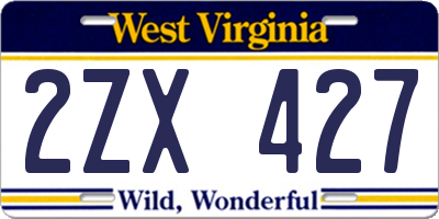 WV license plate 2ZX427