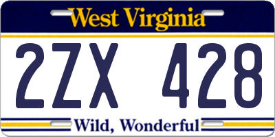 WV license plate 2ZX428