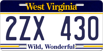 WV license plate 2ZX430
