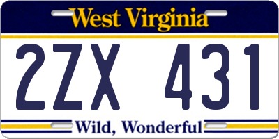 WV license plate 2ZX431