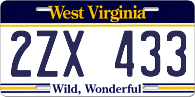 WV license plate 2ZX433