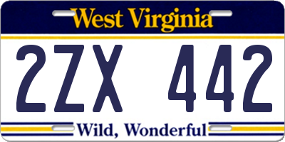 WV license plate 2ZX442