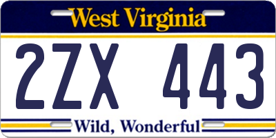 WV license plate 2ZX443