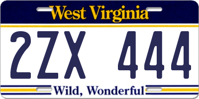 WV license plate 2ZX444