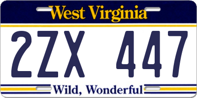 WV license plate 2ZX447