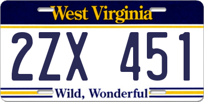 WV license plate 2ZX451