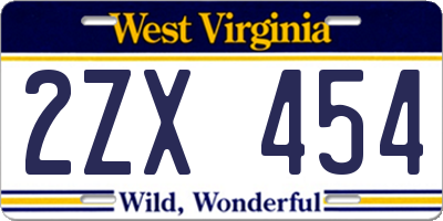 WV license plate 2ZX454