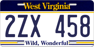 WV license plate 2ZX458