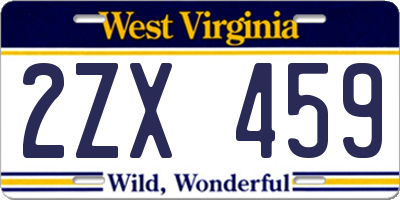 WV license plate 2ZX459